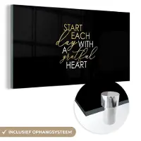 MuchoWow Glasschilderij 40x20 cm - Schilderij acrylglas - Quotes - Heart - Goud - Wit - Foto op glas - Schilderijen