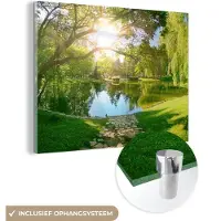 MuchoWow - Glasschilderij - Acrylplaat - Zon - Gras - Natuur - Park - Boom - Muurdecoratie - Foto op glas - Wanddecoratie - 40x30 cm - Schilderij glas - Acrylglas - Muurdecoratie