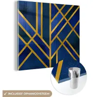 MuchoWow Glasschilderij 20x20 cm - Schilderij acrylglas - Goud - Blauw - Design - Luxe - Foto op glas - Schilderijen
