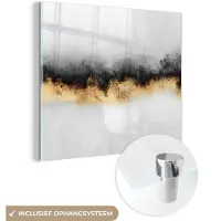MuchoWow Glasschilderij 50x50 cm - Schilderij acrylglas - Goud - Chic - Abstract - Zwart - Wit - Luxe - Foto op glas - Muurdecoratie woonkamer - Wanddecoratie slaapkamer - Schilderijen