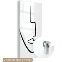 MuchoWow Glasschilderij 20x40 cm - Schilderij acrylglas - Gezicht - Vrouw - Minimalisme - Foto op glas - Schilderijen