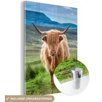 MuchoWow Glasschilderij - Natuur - Berg - Dier - Koe - Acrylglas - Foto op glas - 30x40 cm - Schilderij glas - Glasschilderij Schotse hooglander - Glasschilderij dieren - Muurdecoratie - Woonkamer