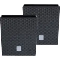 Prosperplast Bloempot/plantenpot Rato - Set van 3x stuks - rotan look - met binnenpot - antraciet - 20 x 20 x 20 cm - kunststof