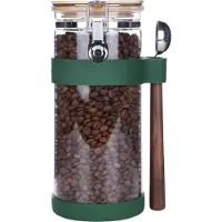 KKC Koffieblikje, glas, luchtdicht voor 500 g koffiebonen, koffiepot, glas, aromadicht voor 500 g gemalen koffie, voorraaddoos koffie voor koffiebonen, glazen container met lepel, 1500 ml