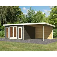 Karibu tuinhuis, tuinhuis, Radeburg 3, set van 3, met 3,3 meter breed uitbouwdak en achterwand, kleur terragrau, afmetingen 665x369x229,5 cm