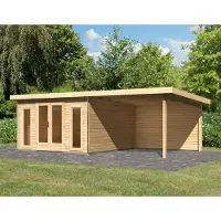 Karibu tuinhuis, tuinhuis Radeburg 3, set van 3, met 3,3 meter breed uitbouwdak en achterwand, onbehandeld hout, afmetingen 665x369x229,5 cm