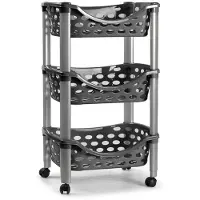 Forte Plastics Keukentrolley/roltafel 3 laags kunststof donkergrijs 40 x 65 cm - Opberg trolley