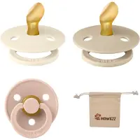 BIBS Dental fopspenen Anatomical 0-6 maanden- Set 3 stuks- Ivory, Vanilla, Blush - + Monkiezz speenzakje - orthodontisch- Anatomisch- Maat 1