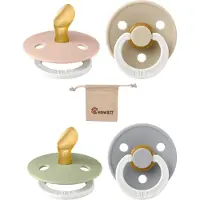 BIBS Dental fopspenen Anatomical 0-6 maanden- Set 4 stuks- Glow in the dark Blush, Vanilla, Sage, Cloud - + Monkiezz speenzakje - orthodontisch- Anatomisch- Maat 1