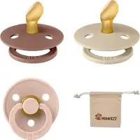 BIBS Dental fopspenen Anatomical 6-18 maanden- Set 3 stuks- Blush, Woodchuck, Vanilla - + Monkiezz speenzakje - orthodontisch- Anatomisch- Maat 2