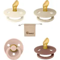 BIBS Dental fopspenen Anatomical 6-18 maanden- Set 4 stuks- Ivory, Vanilla, Blush, Woodchuck- + Monkiezz speenzakje - orthodontisch- Anatomisch- Maat 2