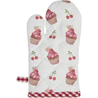 Clayre & Eef Kind Ovenwant 12x21 cm Rood Roze Katoen Cupcakes Ovenhandschoen Rood Ovenhandschoen