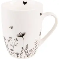 Clayre & Eef Mok 300 ml Beige Zwart Porselein Bloemen Theemok Beige Theemok