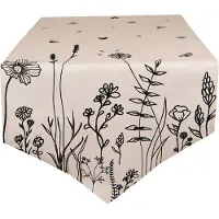 Clayre & Eef Tafelloper 50x160 cm Beige Zwart Katoen Bloemen Tafelkleed Beige Tafelkleed