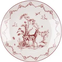 Clayre & Eef Ontbijtbord Ø 20 cm Beige Rood Porselein Rendieren en bomen Bord Beige Bord
