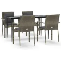 vidaXL 5-delige Tuinset met kussens poly rattan zwart en grijs