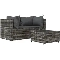 vidaXL 3-delige loungeset voor de tuin met kussens, grijs, polyrotan