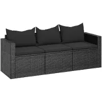 vidaXL Tuinbank 3-zits met kussens poly rattan zwart
