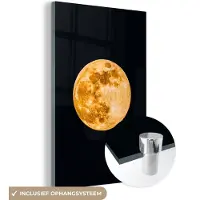 MuchoWow Glasschilderij zwart goud - Maan - Goud - Ruimte - Zwart - Design - 20x30 cm - Schilderij glas - Slaapkamer decoratie