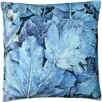Unique living Kussens gevuld - - Bladeren print - Achterkant effen donker blauw - 45x45 cm