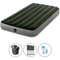 Intex Luchtbedset- 1-Persoons - 99 x 191 x 25 cm - Groen - Met pomp + Hoeslaken Zwart + Reparatieset