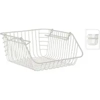 Excellent houseware Witte opberg/opruim mandjes stapelbaar 29 x 27 x 14 cm - Opbergmanden