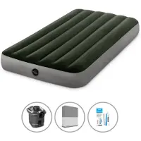 Intex luchtbed - 1 persoon - 99 x 191 x 25 cm - Groen - Met pomp + spannenhoes antraciet + reparatieset