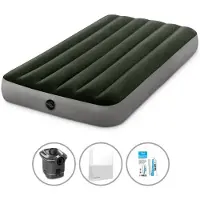 Intex luchtbed - 1 persoon - 99 x 191 x 25 cm - Groen - Met pomp + spannenlaken wit + reparatieset