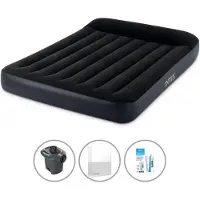 Intex luchtbed - 2 personen - 137 x 191 x 25 cm - zwart + elektrische pomp - 650 liter/minuut + hoeslaken wit + reparatieset