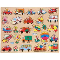 Johntoy Houten knopjes/noppen puzzel voertuigen thema 45 x 35 cm speelgoed - Legpuzzels