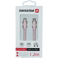 Swissten USB‑C naar USB‑C Oplaadkabel 1,2 meter – Power Delivery Snellader – voor Samsung, iPad, MacBook & iPhone 15,16,17 – Gevlochten Nylon – Roze