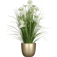 Everlands Kunstbloemen boeket wit - in pot goud - keramiek - H70 cm - Kunstbloemen