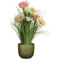 Everlands Kunstbloemen boeket roze - in pot groen - keramiek - H40 cm - Kunstbloemen