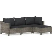 vidaXL 4-delige loungeset voor de tuin met kussens, grijs, polyrotan