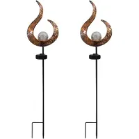 GADGY Solar Flame Lamp met Grondspies – Solar Tuinverlichting set 2 st. - Tuinverlichting op Zonneenergie Buiten – Led Buitenverlichting met Sensor - Tuinlantaarn - Tuinfakkel - Tuinsteker - Brons