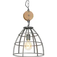 QAZQA Industriële hanglamp donkergrijs met hout 34 cm - Arthur