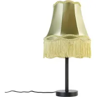 QAZQA Klassieke tafellamp zwart met granny kap groen 30 cm - Simplo