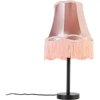QAZQA Klassieke tafellamp zwart met granny kap roze 30 cm - Simplo