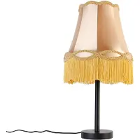 QAZQA Klassieke tafellamp zwart met granny kap goud 30 cm - Simplo