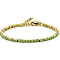 New Bling 9NB-1232 Zilveren Tennisarmband met Zirkonia Steentjes 3mm - Groen - 16,5+3cm - Zilver - Verguld/Goud op Zilver