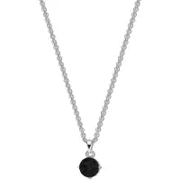 New Bling 9NB-1185 Zilveren Ketting met Zirkonia Hangertje 5mm - Zwart - Ankerschakel - 1,6mm - 40+5cm - Rhodium - Zilver