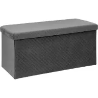 5five Simply Smart Poef/hocker/voetenbankje - opbergbox - fluweel donkergrijs - PO/MDF - 38 x 38 x 76 cm - opvouwbaar