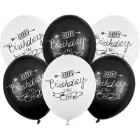 Party Deco Happy Birthday Ballonnen Mix Zwart/Wit Pastel (50st)