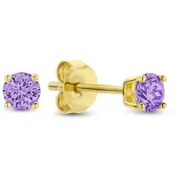 New Bling 9NB-1157 Zilveren Oorknopjes met Zirkonia Steentje 3mm - Paars - Verguld/Goud op Zilver