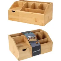 Eleganza Make-up organizer - bamboe hout - 24 x 15 x 11 cm - kwasten houder