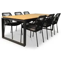 LUX outdoor living Helsinki Natural/Seville zwart dining tuinset | 6 personen | polywood + touw | 210cm