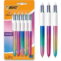 BIC 4 Kleuren Gradient Balpennen voor School en Kantoor - Klikmechanisme - Pennen - Balpen - Pennen - Blauw, Zwart, Rood, Groen - 5 Stuks