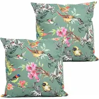 Anna's Collection buitenkussen bloem - 2x - groen - 45 x 45 cm - tuinstoelkussens