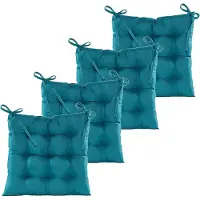 Anna's Collection Stoelkussen gewatteerd - 4x - petrol blauw - 38 x 38 cm - binnen/buiten