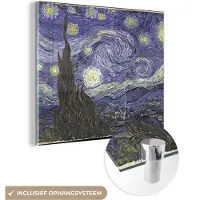 MuchoWow Glasschilderij 90x90 cm - Schilderij acrylglas - Sterrennacht - Vincent van Gogh - Foto op glas - Schilderijen